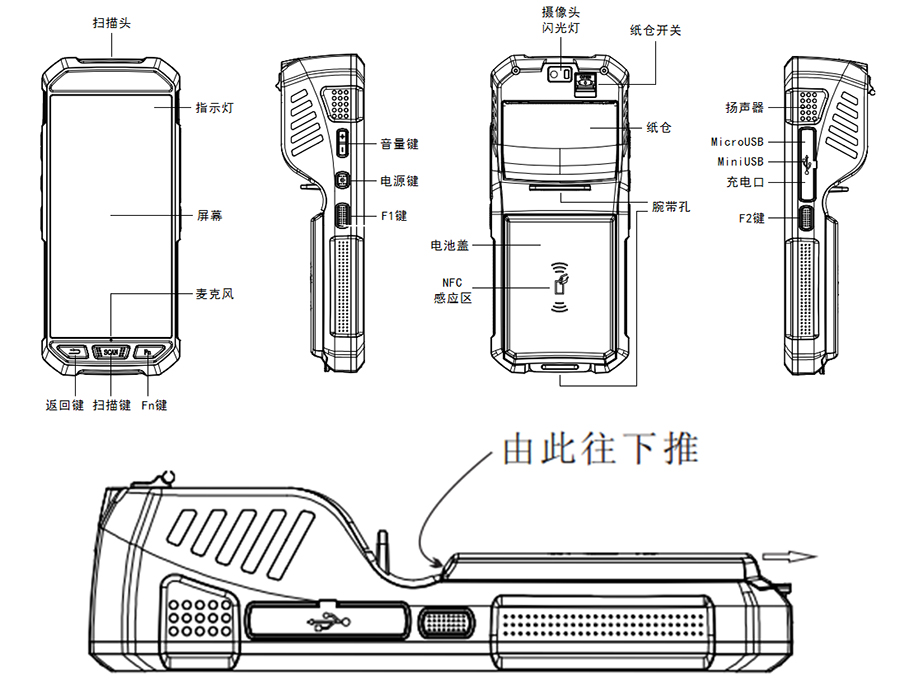  物联工业智能便携式手持一体机多功能PDA终端NFC不干胶标签4G蓝牙WIFI条码支持定制