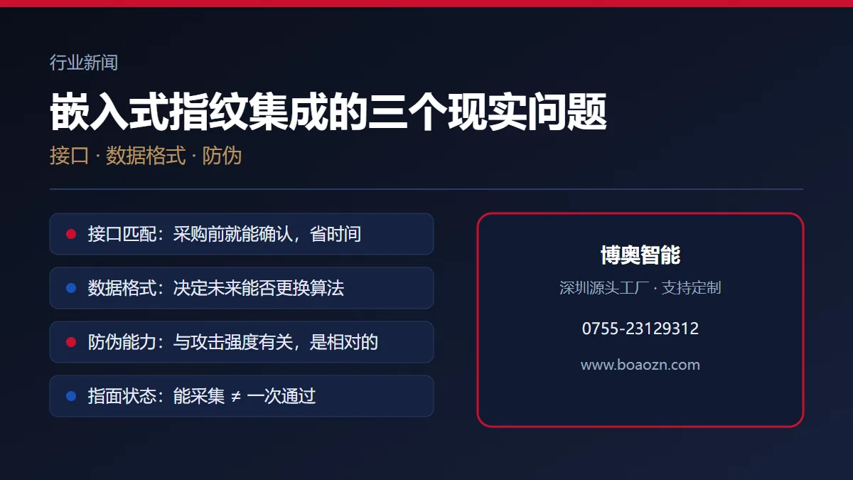 嵌入式指纹集成绕不开的三个问题：接口、数据格式与防伪