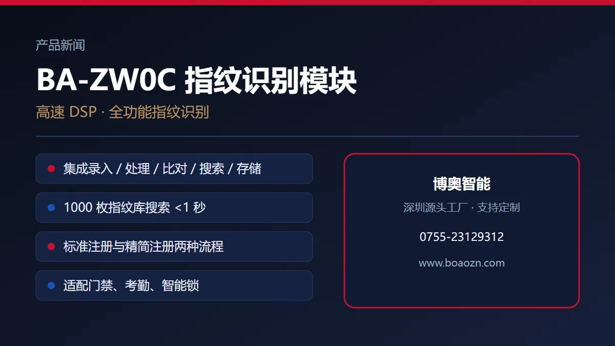 BA-ZW0C 指纹模块:1000 枚指纹库 1 秒内检索